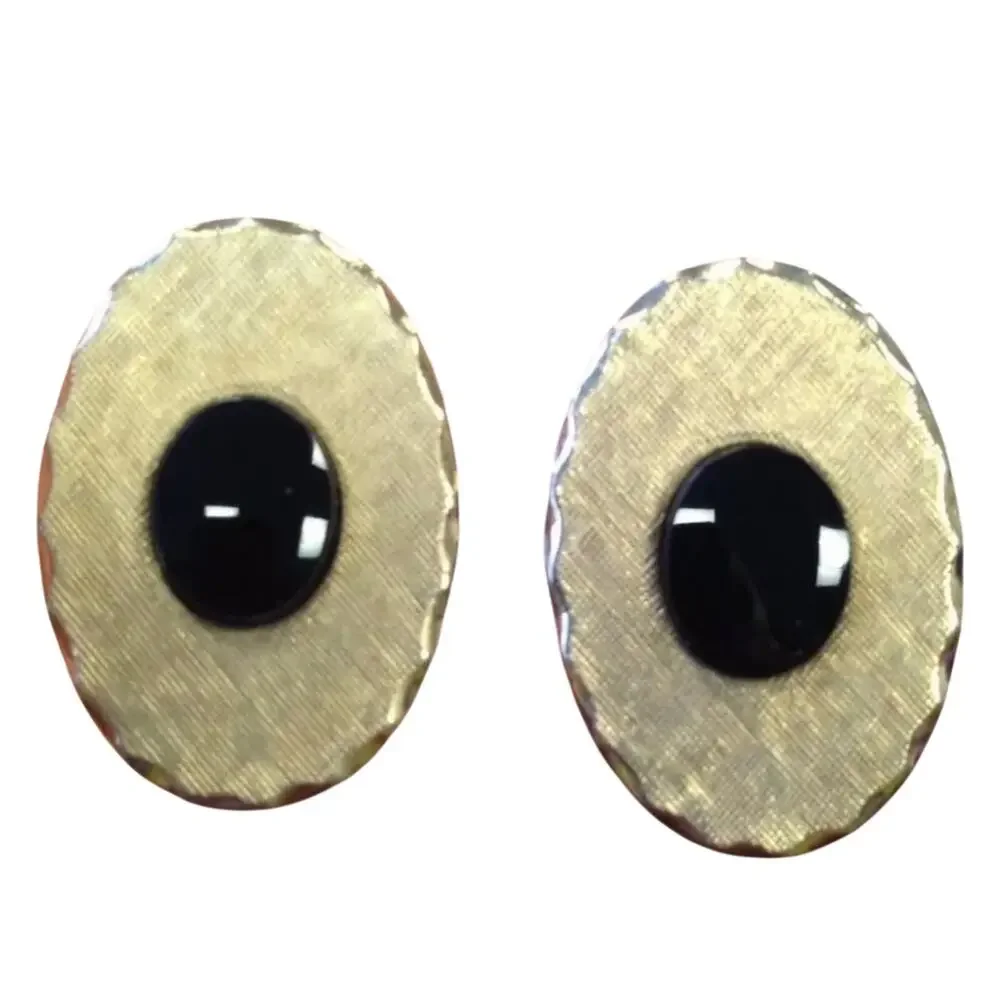 Vintage Dante signed Cufflinks textured silver on gold ovals black onyx centers